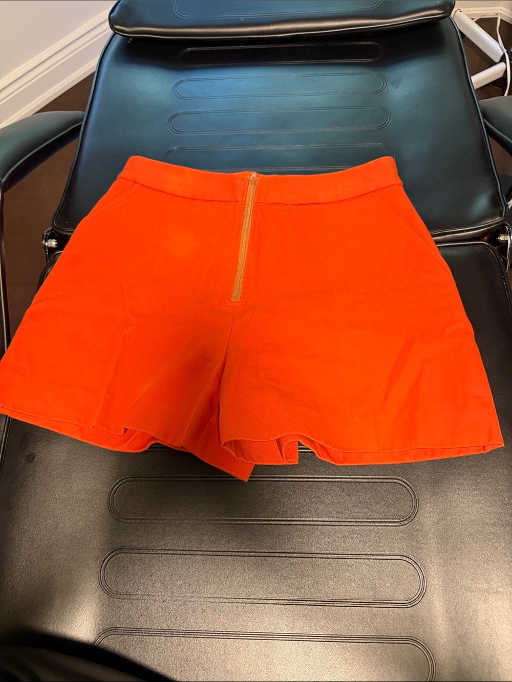High-Rise Orange Women’s Shorts with Front Zip